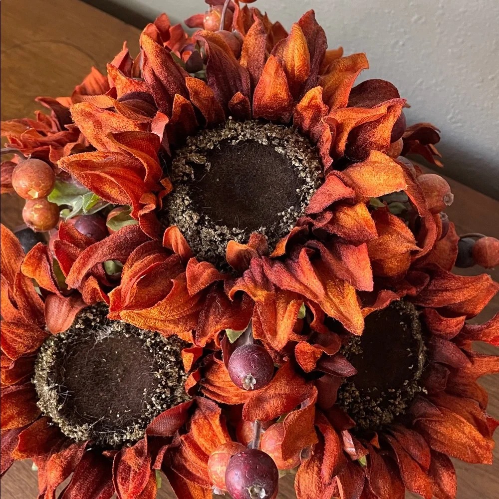 Deep Rust Sunflowers and Berries in a Handmade Cedar Box.